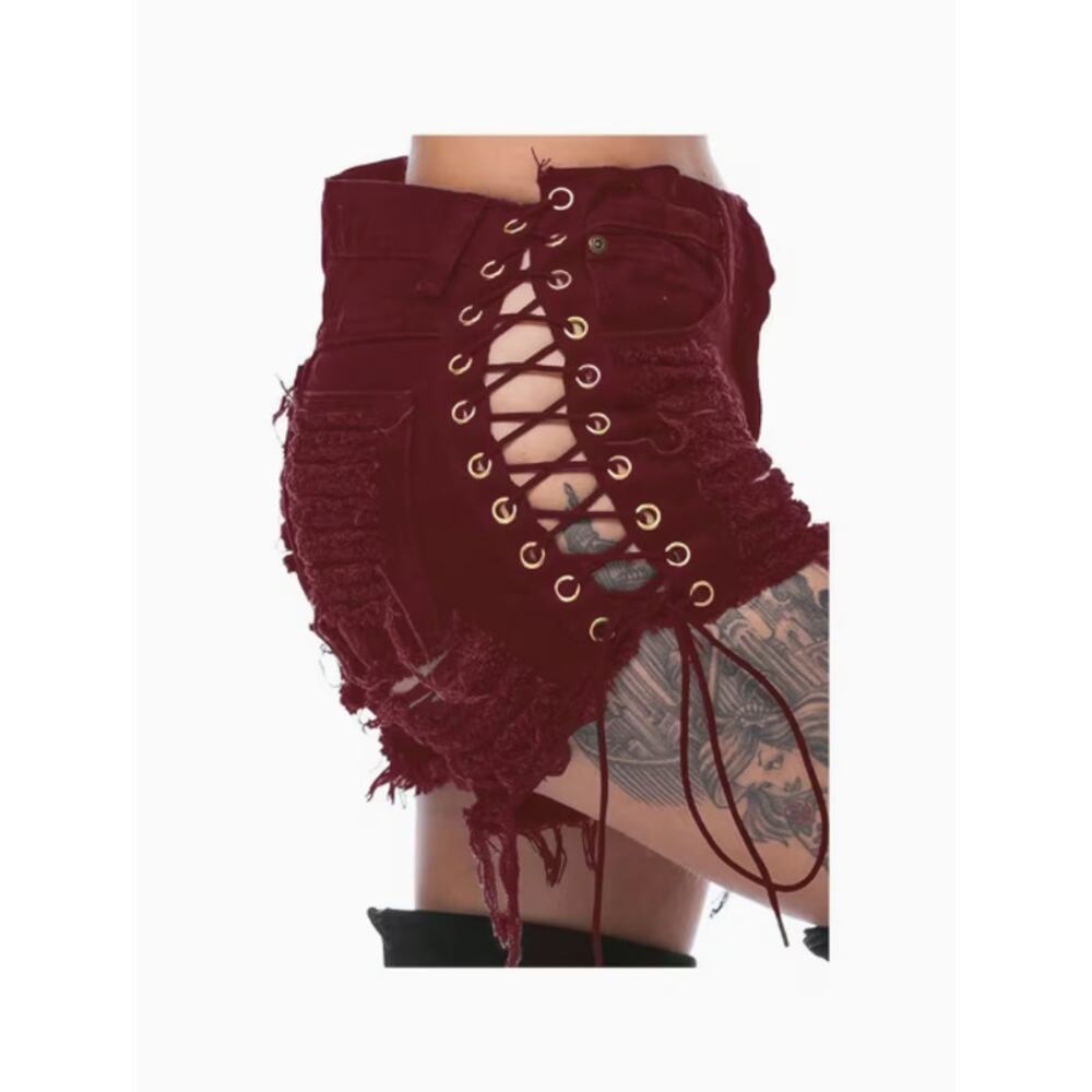 Cute, Sexy, Comfortable, Casual, Stylish, Streetwear Lace Up Shorts - Red M